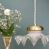 Vintage lace glass pendant lampshade, half white, half transparent