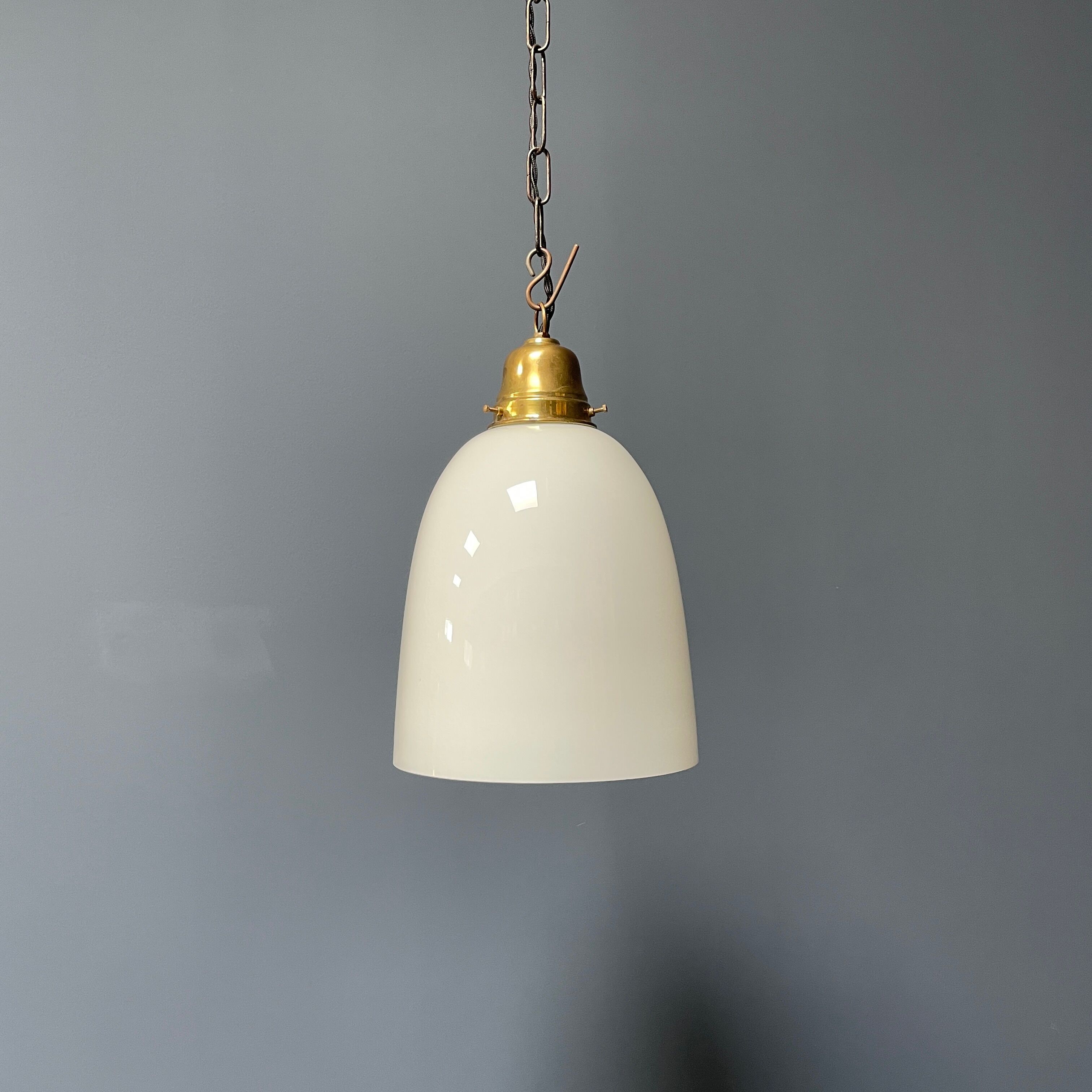 High opaline glass pendant lamp with brass fixture