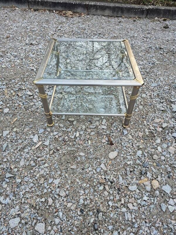 table bout de canapé Hollywood regency 1970 métal brosse et doré