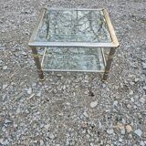 Hollywood Regency side table 1970 brushed metal and gold