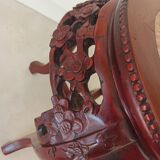 Carved wooden side table, red marble top embedded