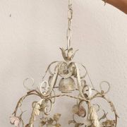 Hand-forged vintage pendant lamp with porcelain roses, Denz Neheim Hüsten