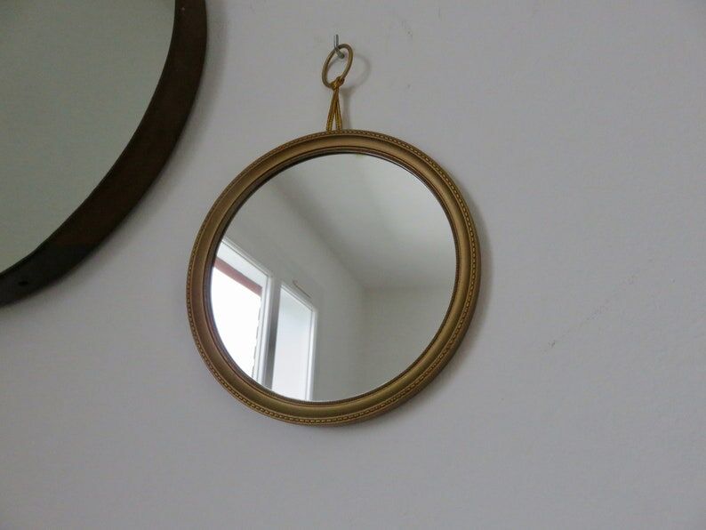 Round mirror gilded wall 60s 70s 23 cm