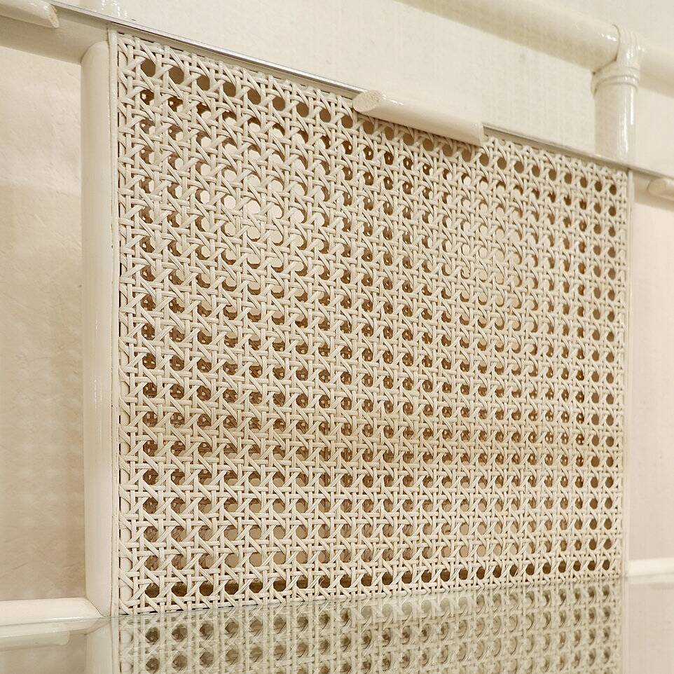 Pair of Lacquered canework shelves, Bamboo and Glass, 1980s - Italy