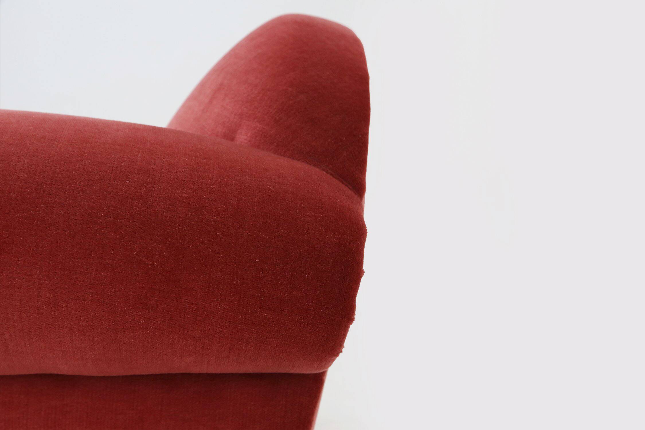 Set of 3 French Art Deco Red velvet Upholstered Armchairs, 1930s