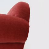 Set of 3 French Art Deco Red velvet Upholstered Armchairs, 1930s