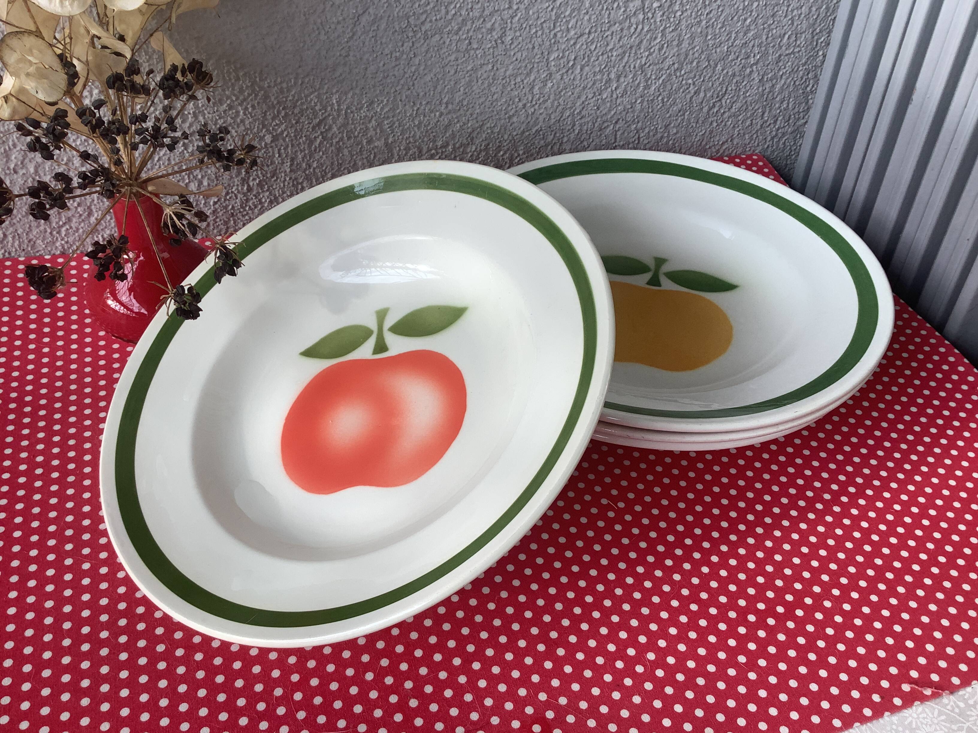 Vintage Moulin des loups Orchies apple plates - grand feu decor - 4 pieces