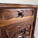 Bedside table / bedside table in veneered wood, molded and carved with foliage Louis XV style