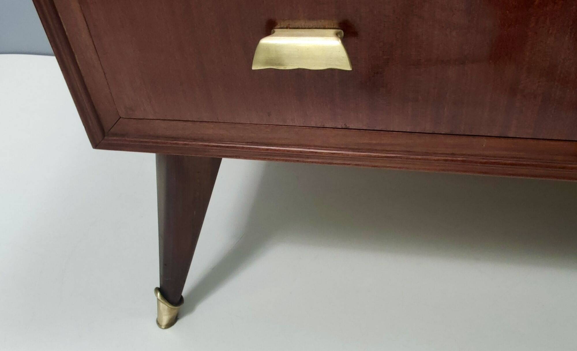 Walnut dresser with a thick glass top, italy