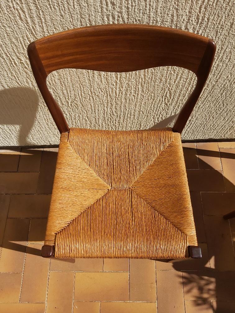 3 Niels Otto Moller chairs in teak and straw 60s