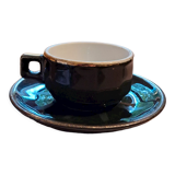 Tasses et sous tasses à café vertes et or