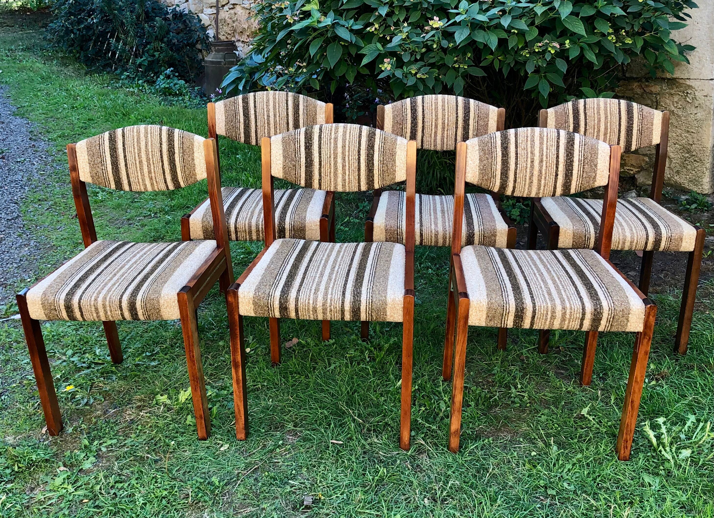 Chairs wood and striped antique fabrics
