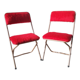 Paire de chaises pliantes en moumoute rouge vintage