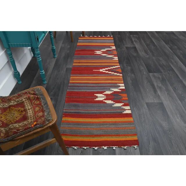 1970s Turkish Oushak Handmade Wool Cotton Orange Kilim Runner 72x252