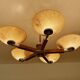 Large Art Deco pendant light in wood and glass, 1930s