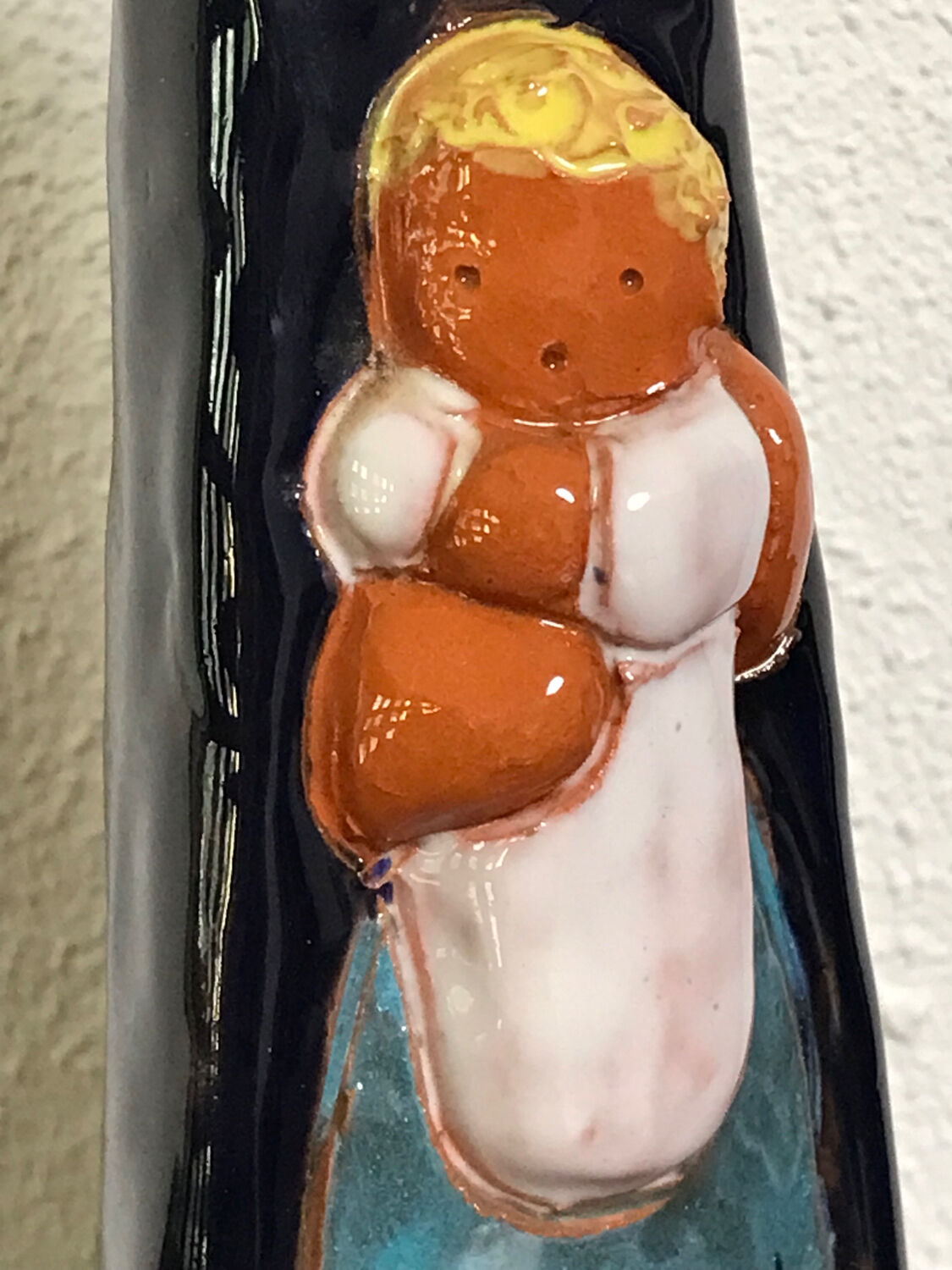 Virgin child statuette glazed terracotta