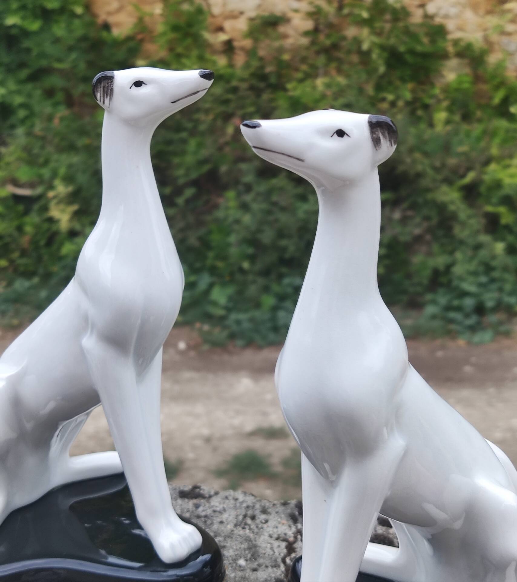 Pair of glazed porcelain Greyhounds 1940/50