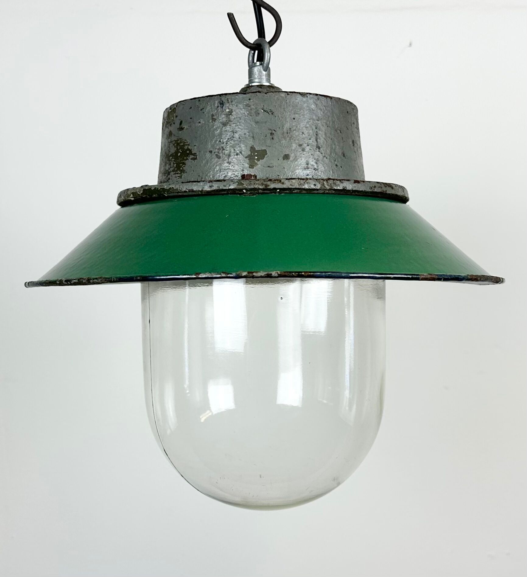 Green Enamel and Cast Iron Industrial Pendant Light, 1960s