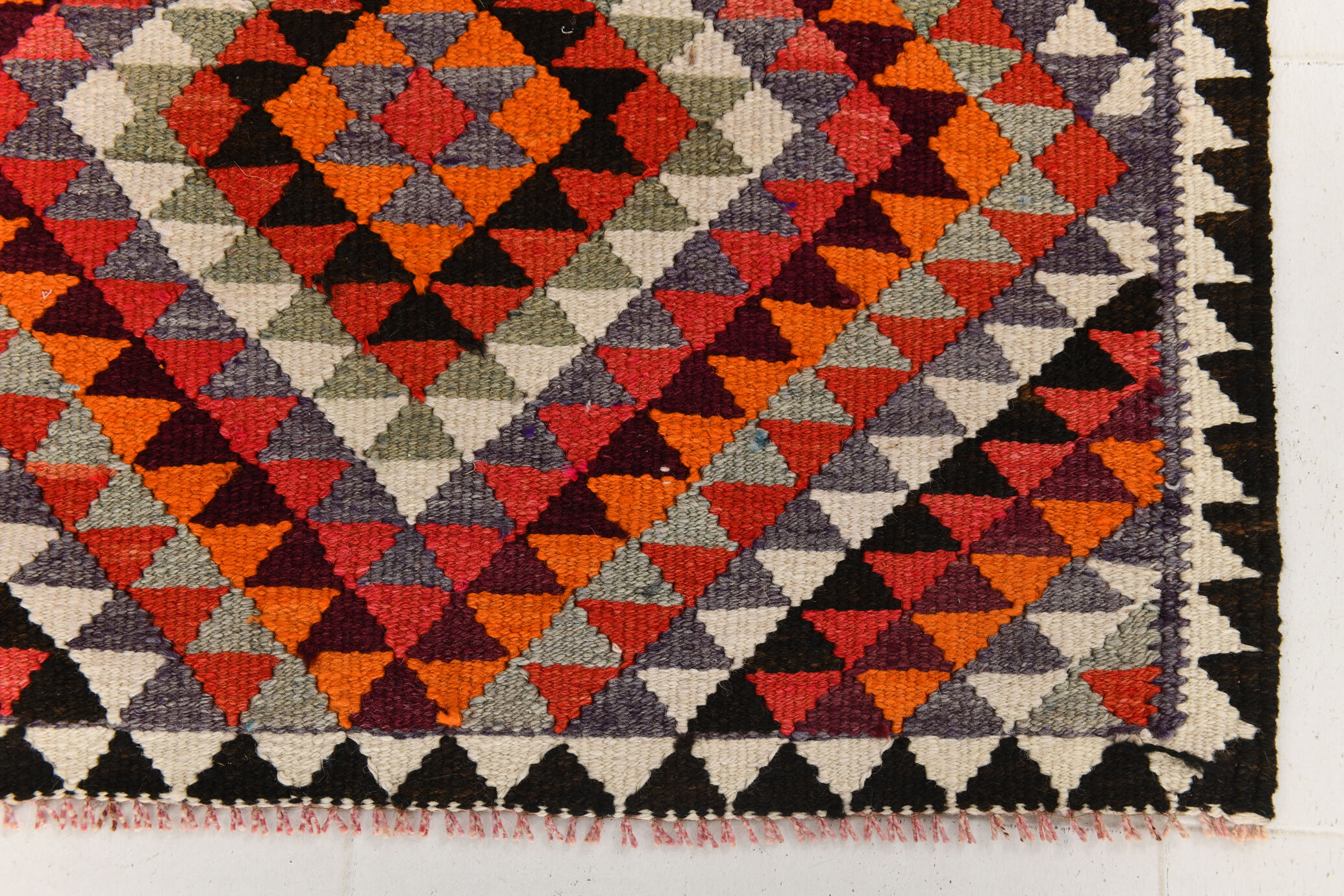3x9 geometric kilim runner rug, 86x278cm