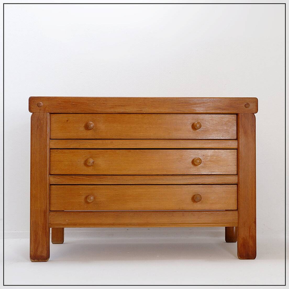 Solid wood chest of drawers in Pierre Chapo style - 1960s