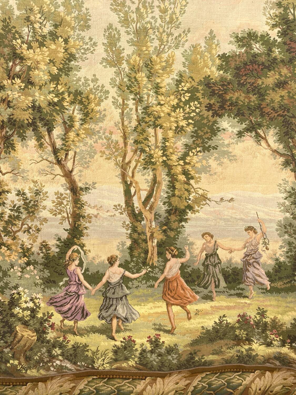 Large Gobelins tapestry wall hanging, Jules Pansu, pastoral scene