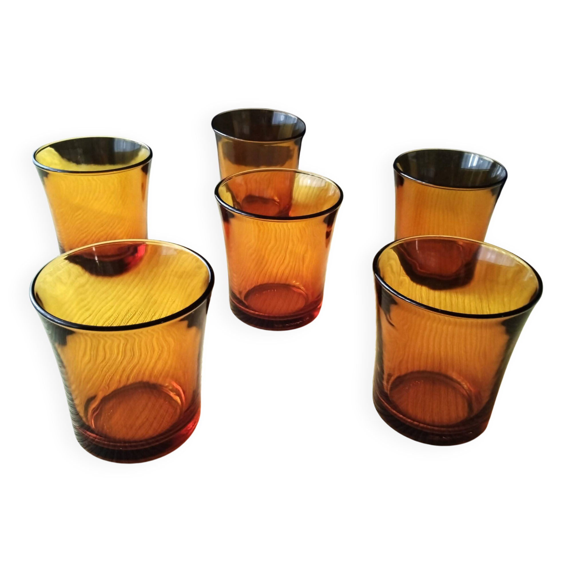 6 vintage Duralex table glasses in amber colour