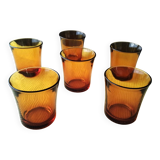 6 vintage Duralex table glasses in amber colour