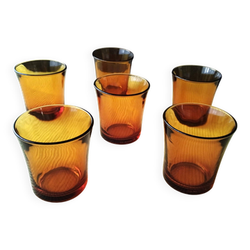 6 Verres de table vintage Duralex couleur ambré