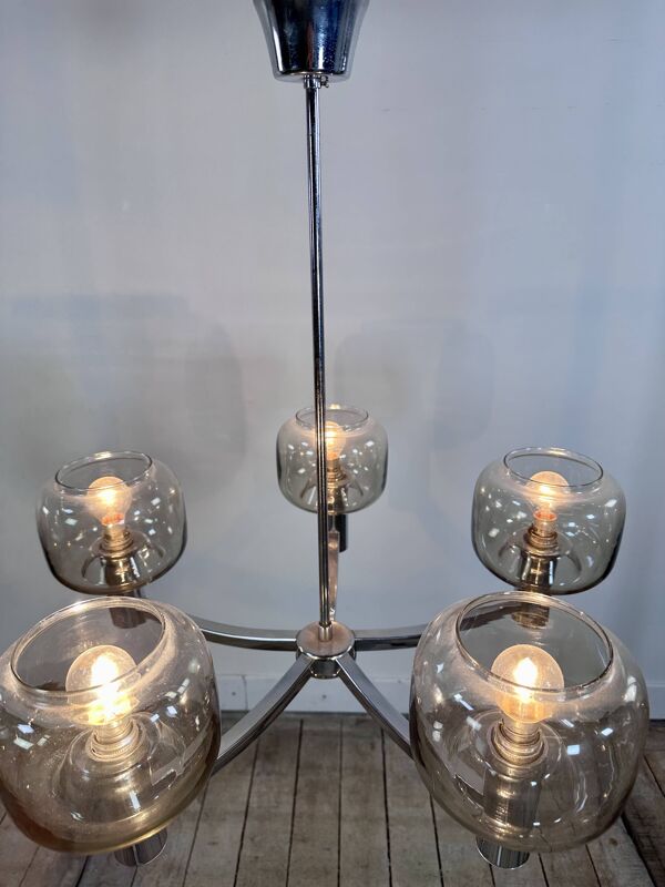 Lustre métal chromé vintage 70'S par Gaetano Sciolari