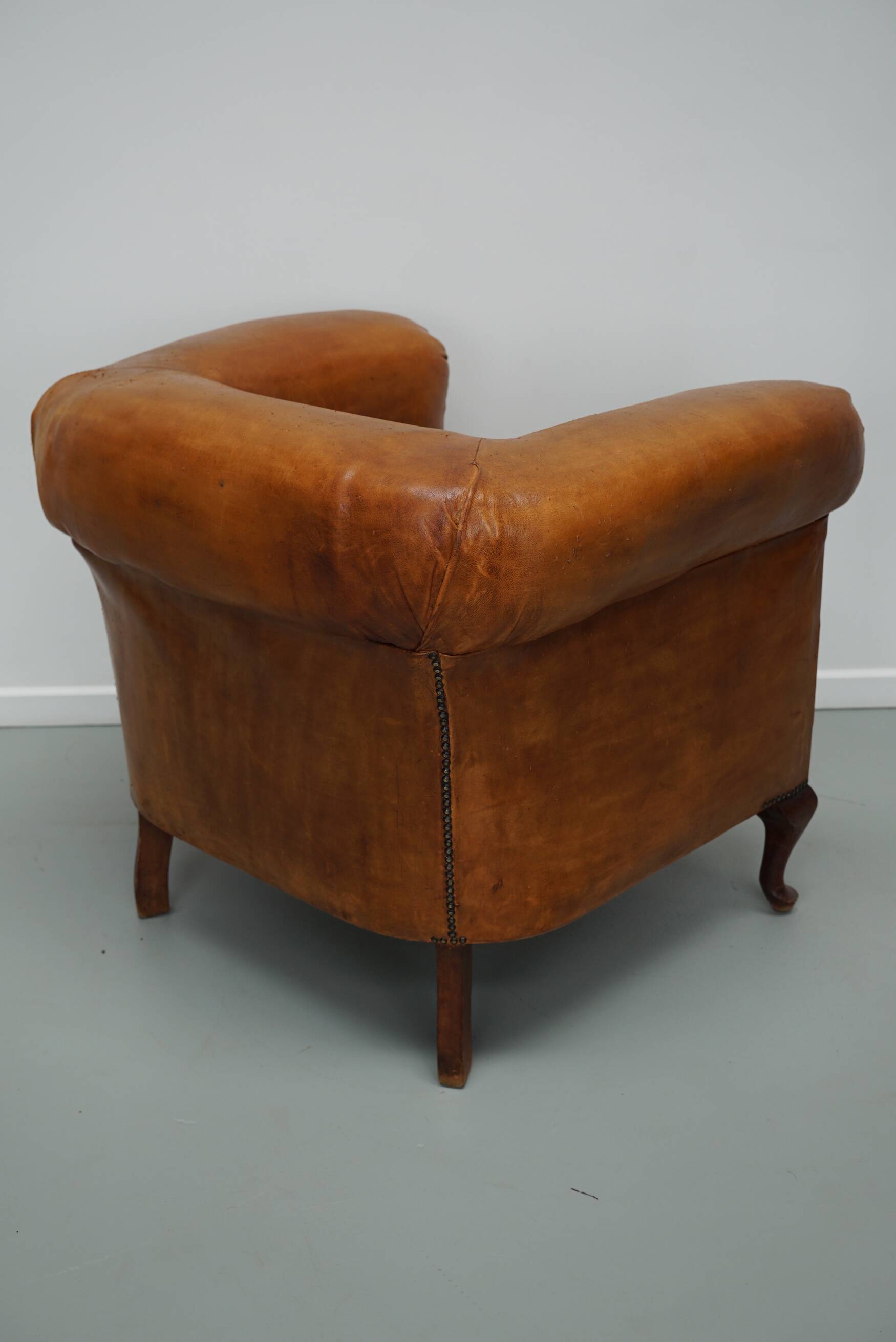 Fauteuil Club Vintage en Cuir Couleur Cognac, Pays-Bas