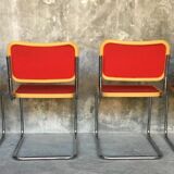 Set of 4 chairs cesca wood and red, model B32 by Marcel Breuer
