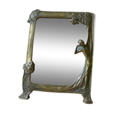 Mirror Art Nouveau 1900 gilded brass nymph decor 22,5 X 18cm