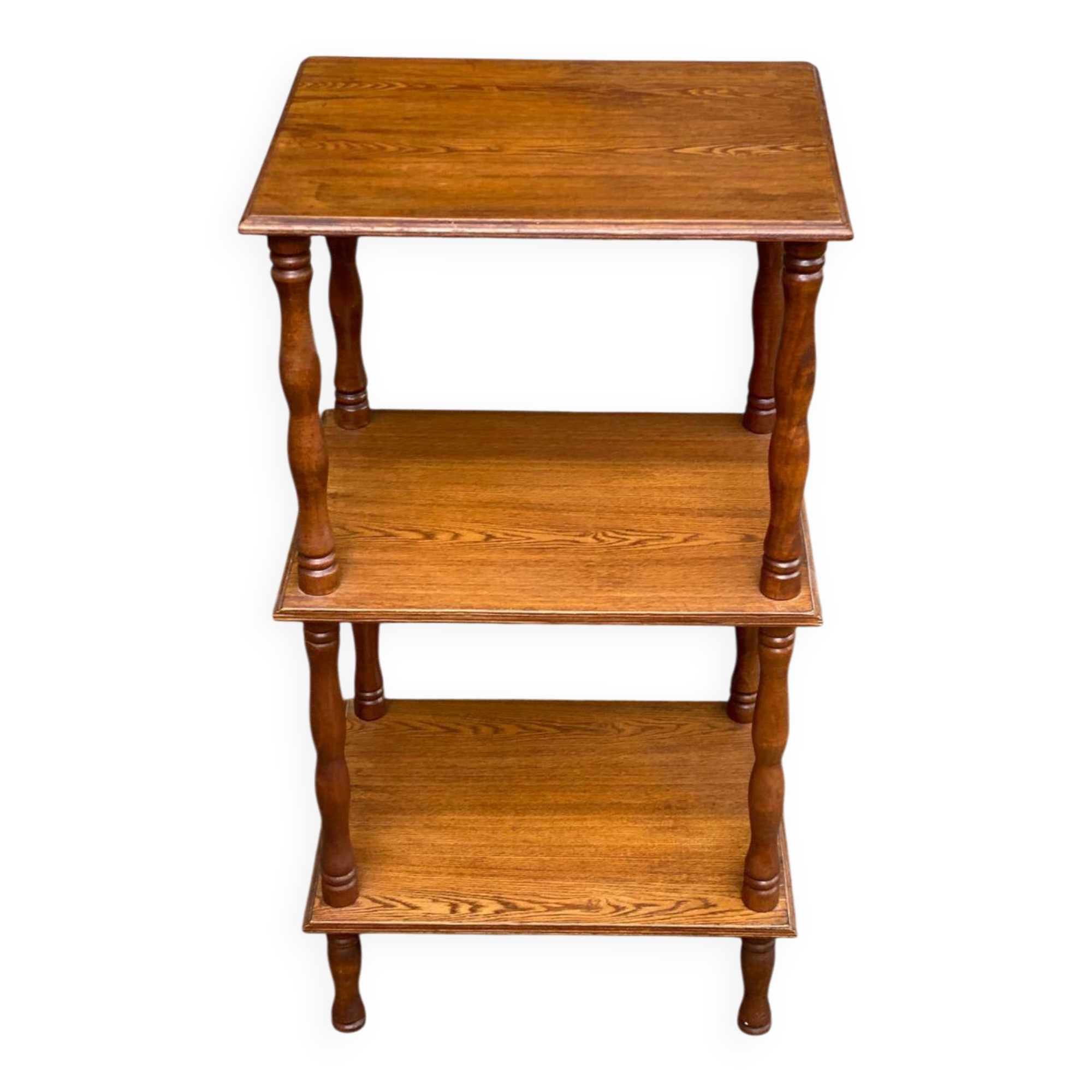 Vintage 3-tier oak side table, removable, 1970.