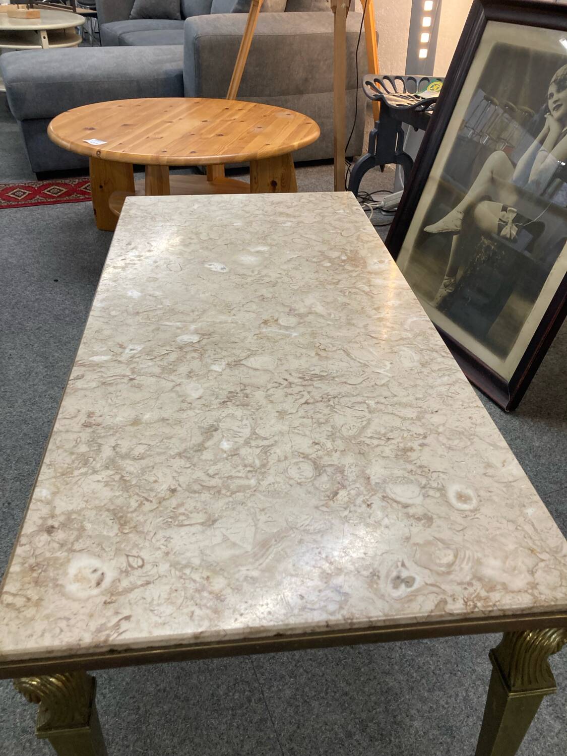NIII style coffee table brass and travertine