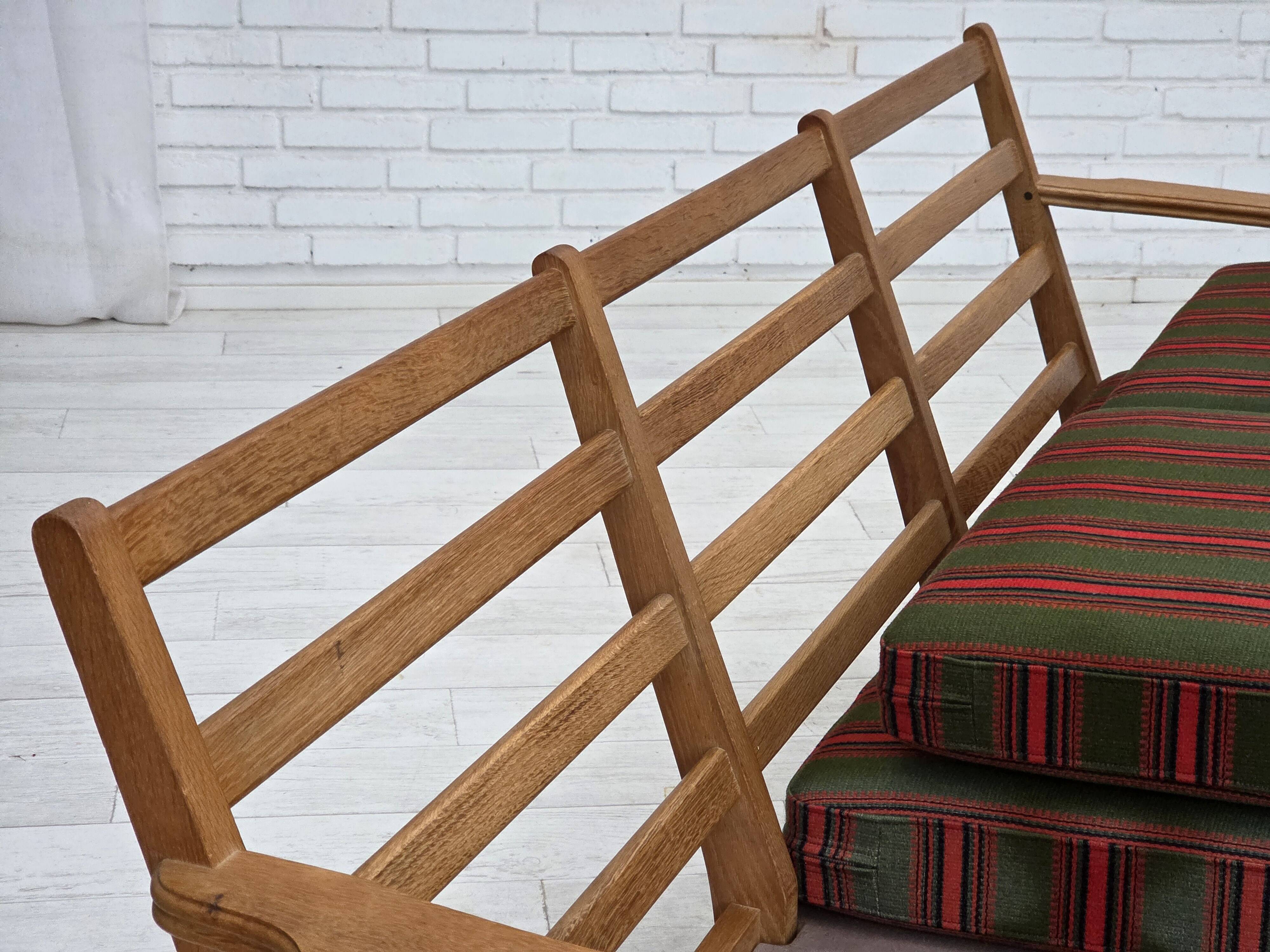 1970s, Danish 3-seater sofa, green furniture wool, oak wood.