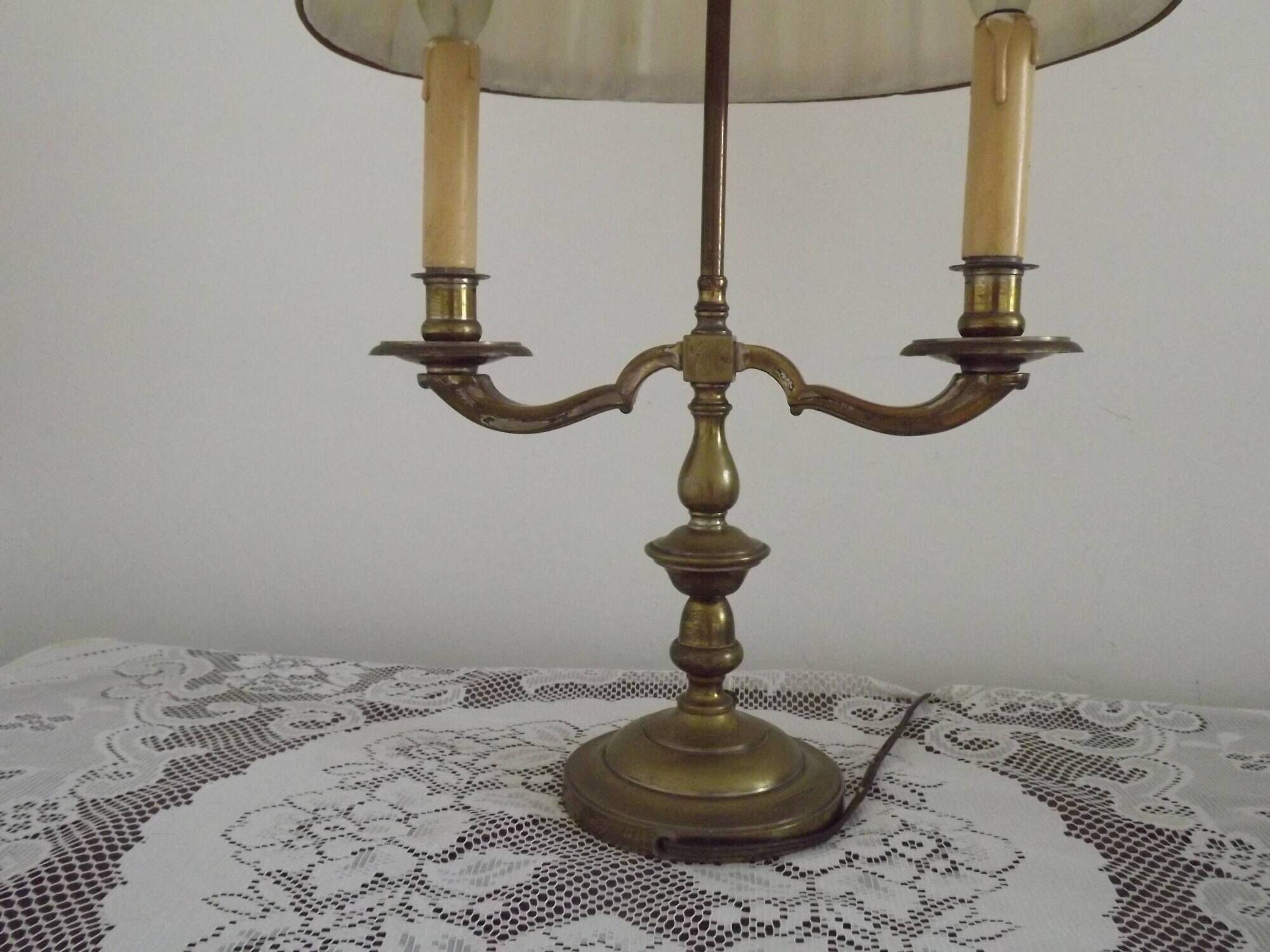 2 Light French Vintage Brass Boulotte Table Lamp With Cream Pleated Shade 5