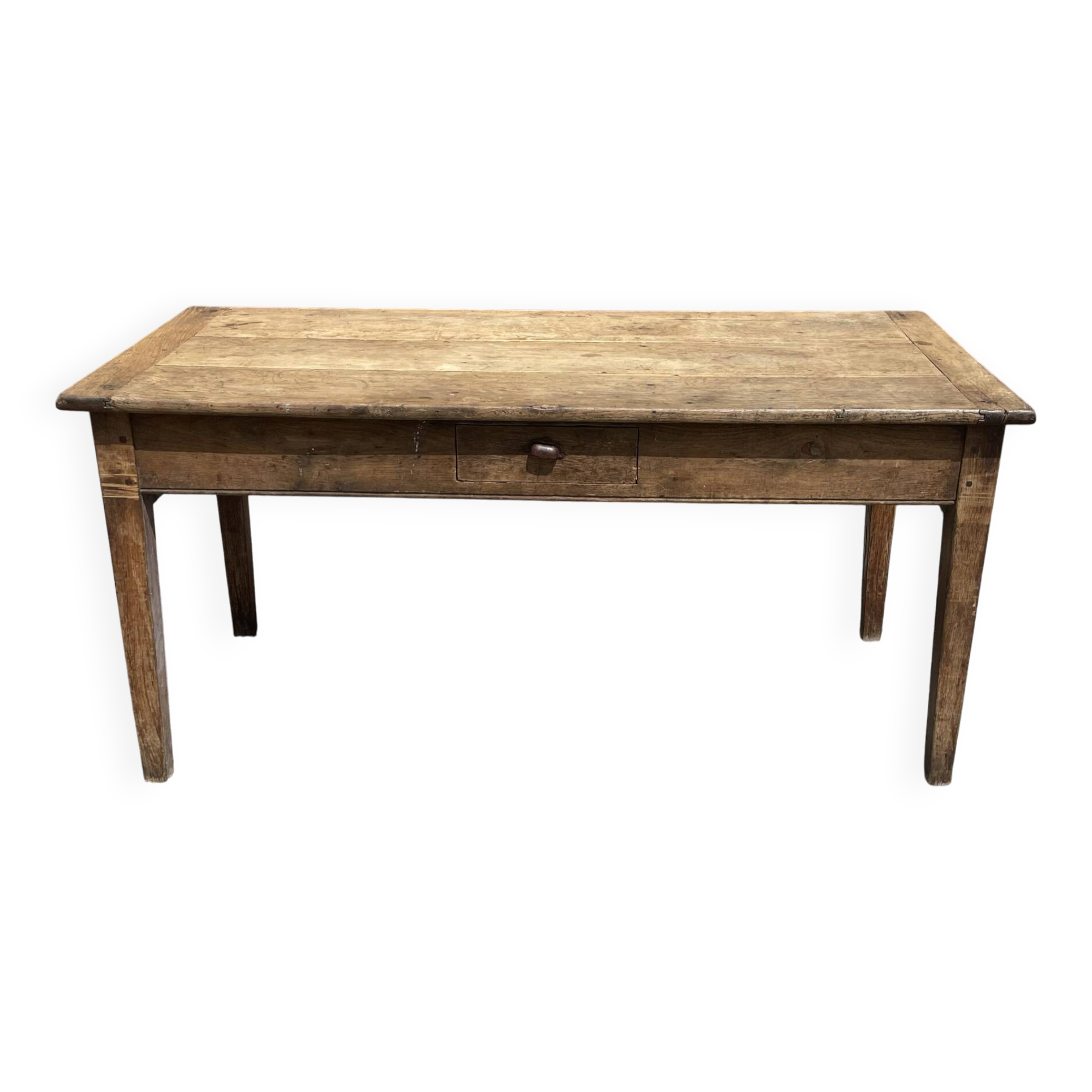 Solid oak farmhouse table with 2 drawers.