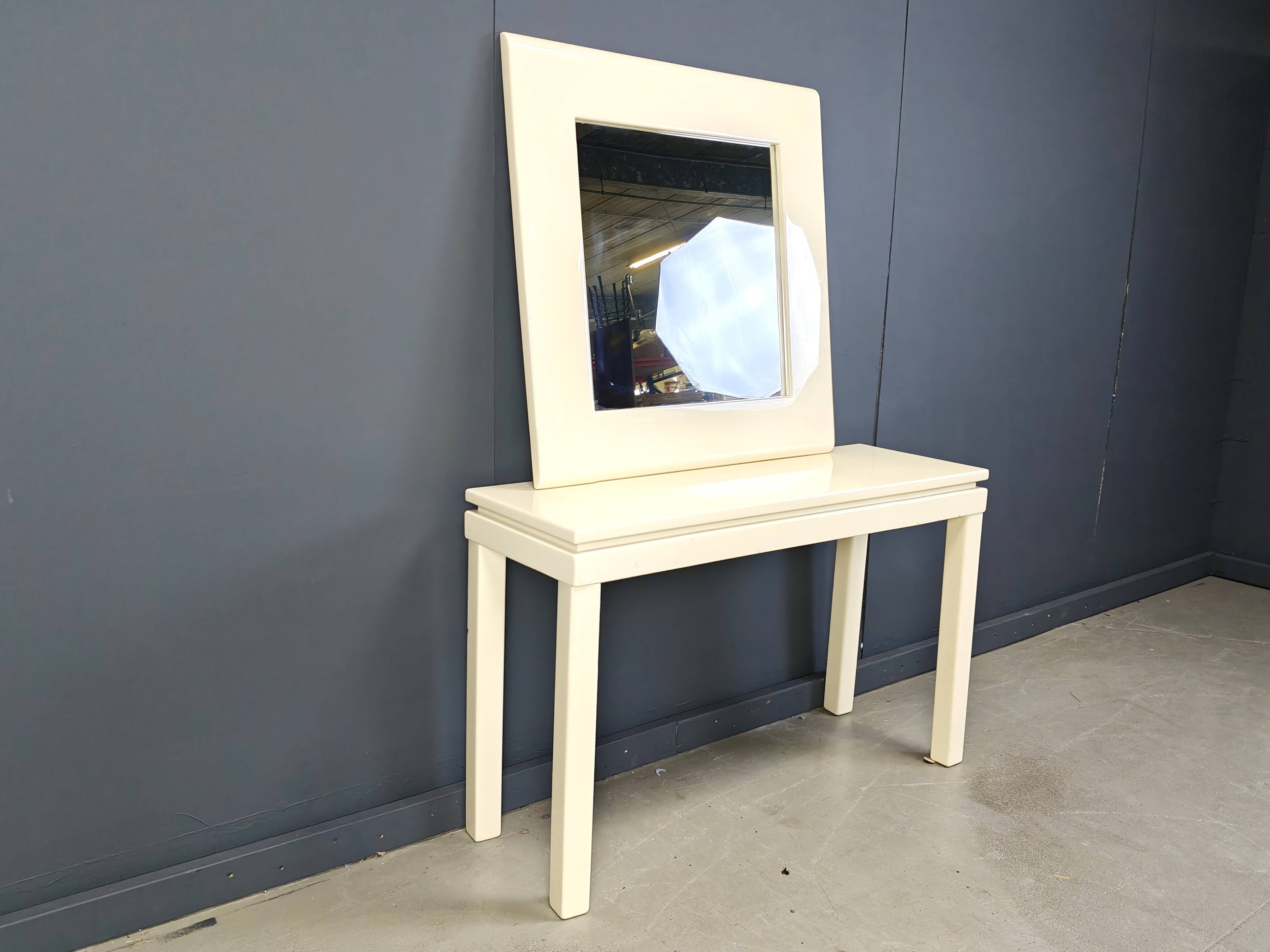 Console française vintage en bois laqué avec miroir, années 1980