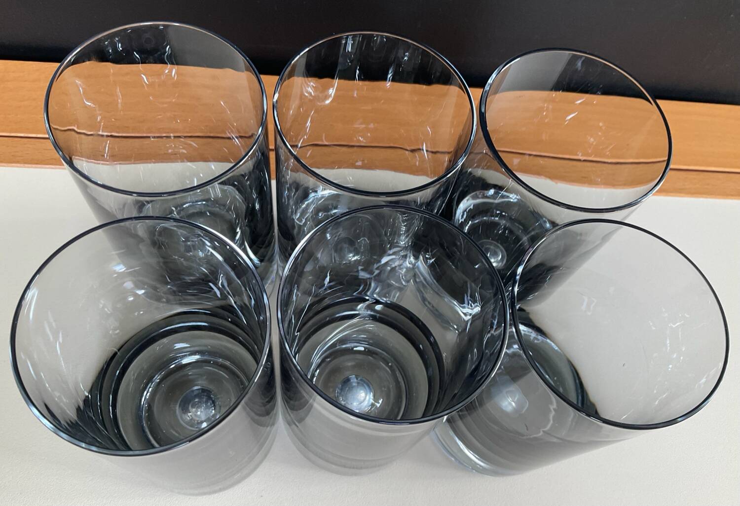 Set of 6 vintage smoked glasses with bubble feet from the 1970s.