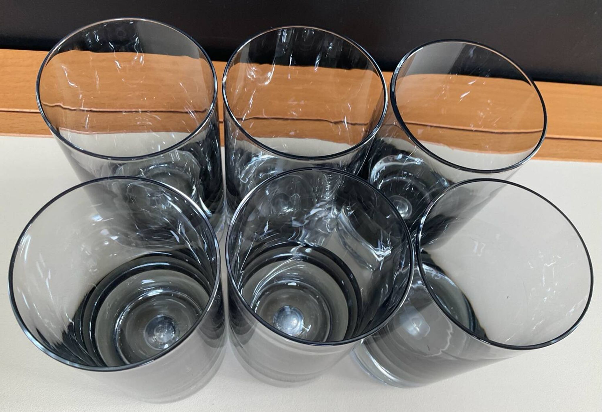 Set of 6 vintage smoked glasses with bubble feet from the 1970s.