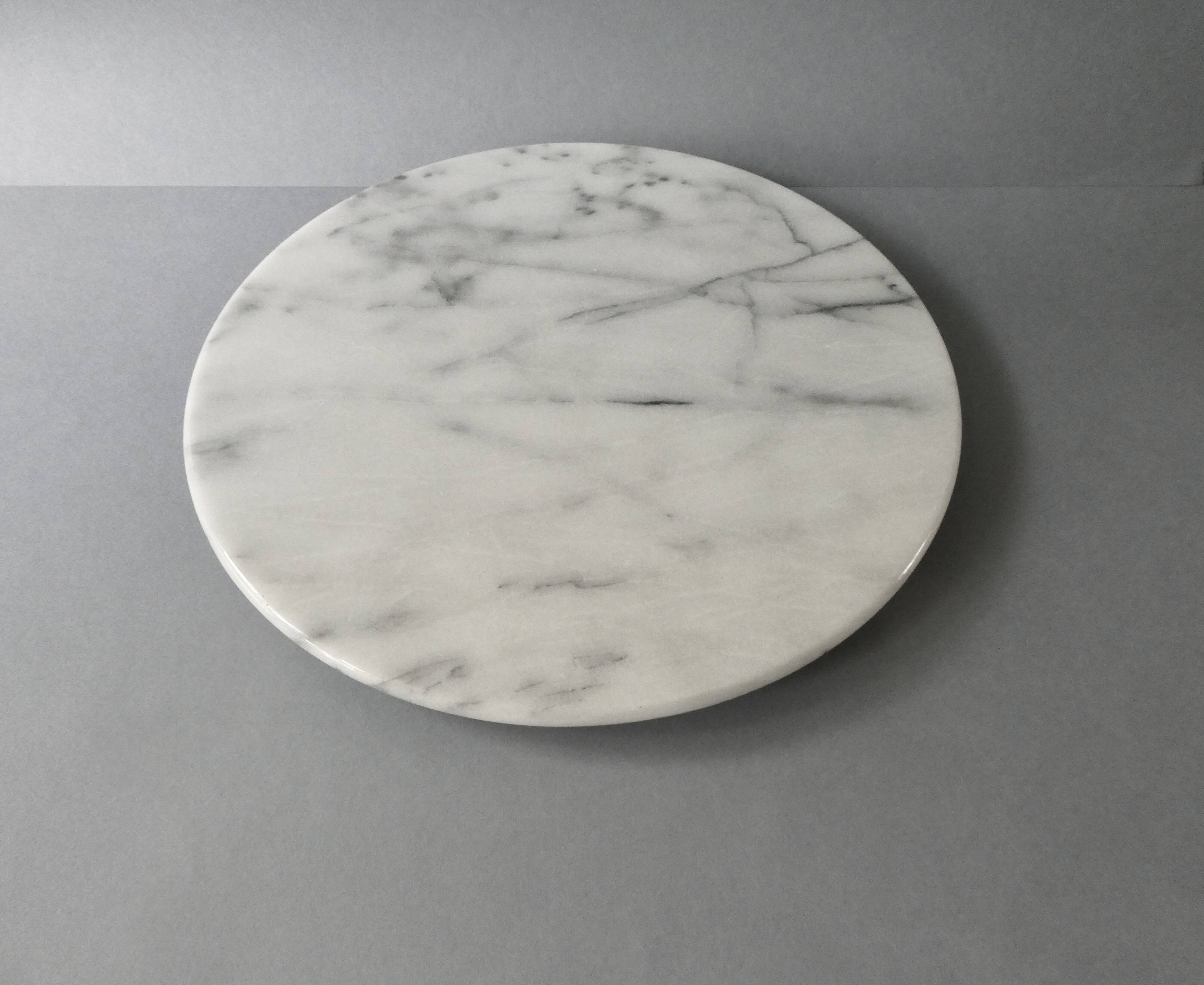 Large white marble cheese platter, rotating, D 31 cm