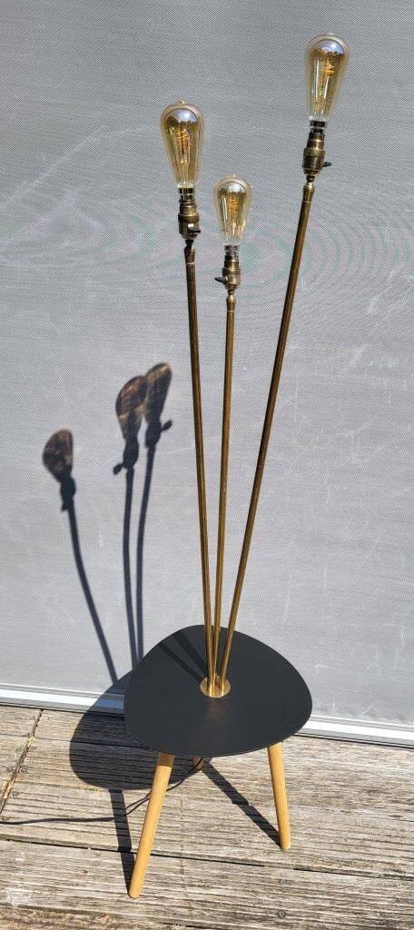 Three-light painter's table lamp in brass from the 1950s.