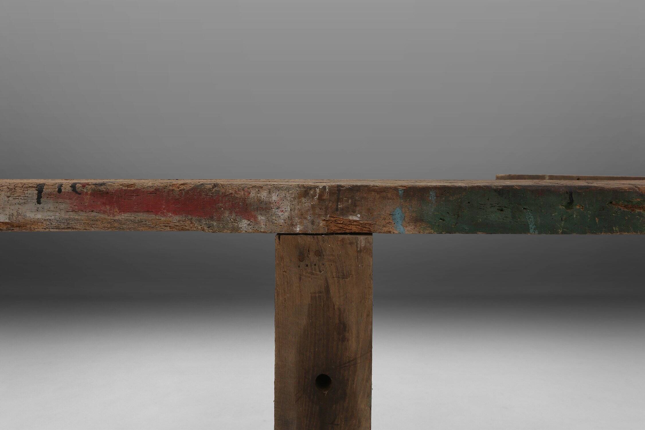 Industrial Oak Workbench with Exceptional Patina, Belgium ca. 1850