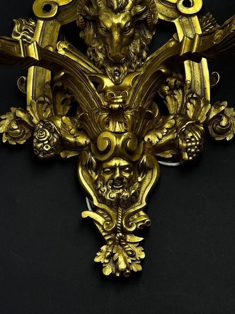 A pair of important gilt bronze wall sconces, Louis XVI style, 19th century.