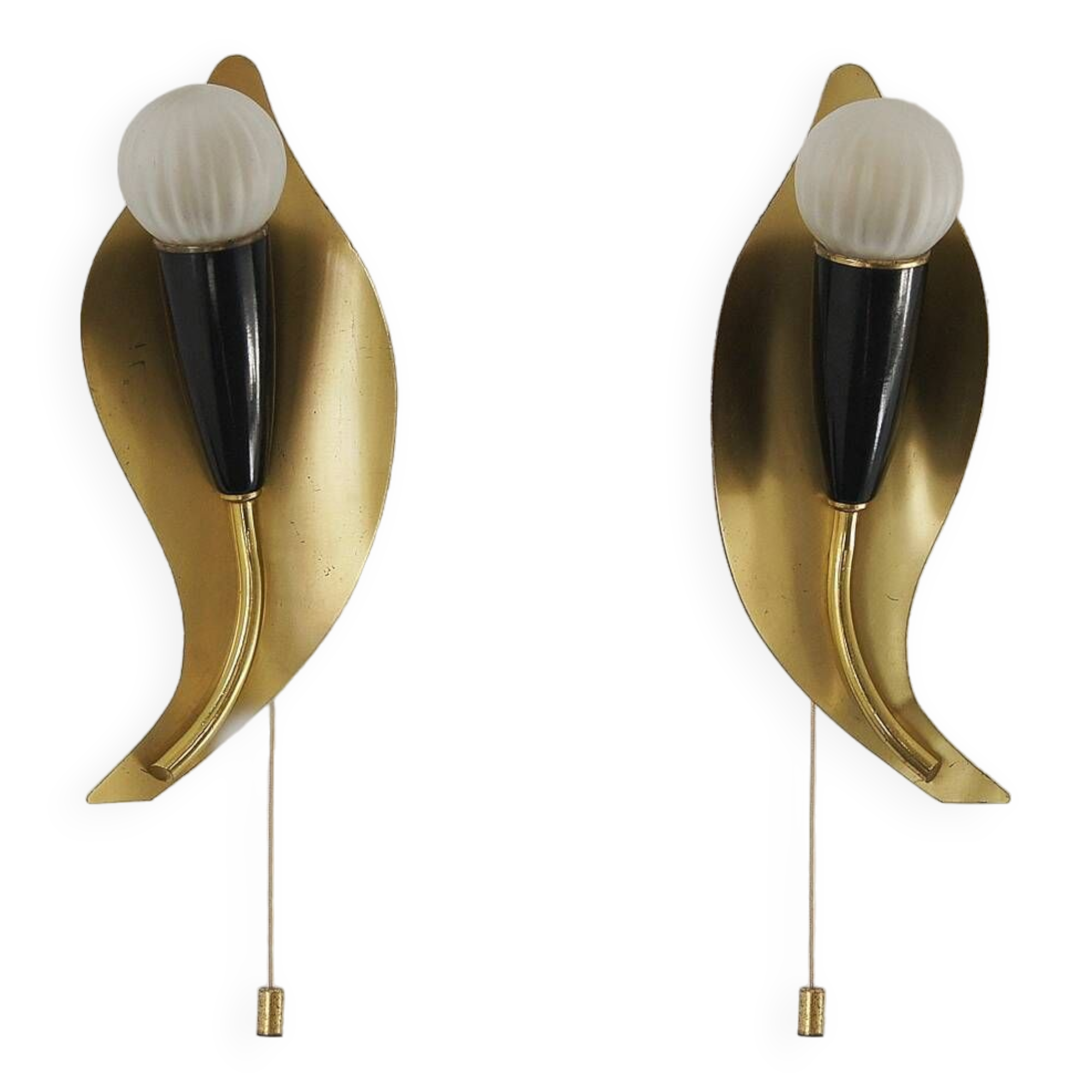 Mid-Century Leaf Shaped Brass Sconces, Italy, 1950s, Set of 2