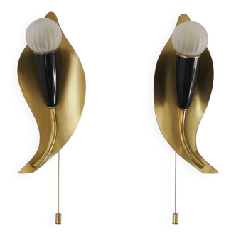 Mid-Century Leaf Shaped Brass Sconces, Italy, 1950s, Set of 2