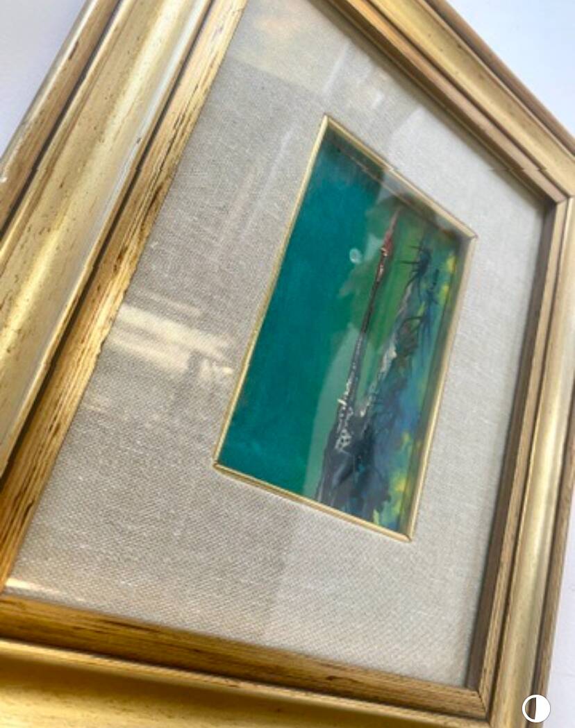 Huile 1990 sous verre cadre bois