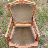 13 Louis XV style armchairs in olive green velvet