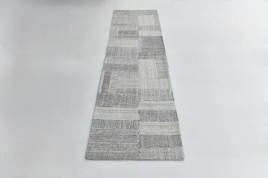 2x8 Kilim White Black Solid Kilim Runner Rug, 72x254Cm
