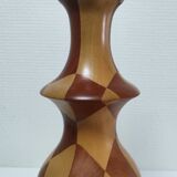 Turned wooden lamp and vintage wood inlay